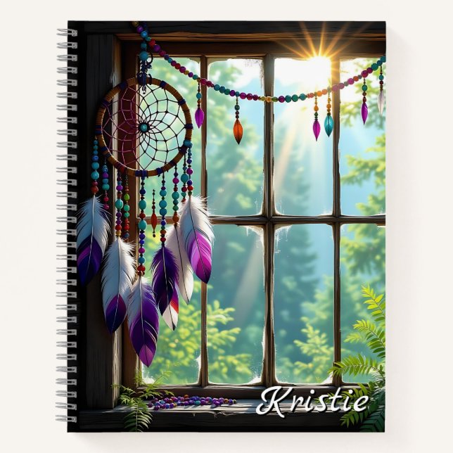 Carnet Boho Purple Dreamcatcher in Window  Personalized (Devant)