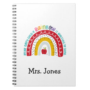 Carnet Boho Rainbow Teachers Notebook, cadeau pour enseig