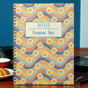 Carnet Boho Retro Daisy Flowers Personnalisé avec le nom
