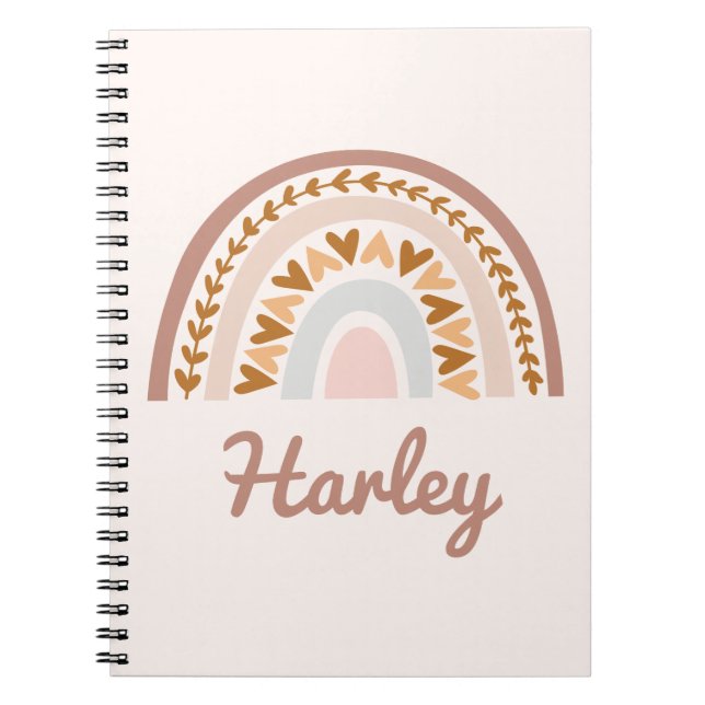 Carnet Boho rose Brown arc-en-ciel Nom personnalisé Monog (Devant)