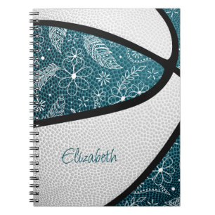 Carnet Boho sport doodle motif turquoise basketball blanc