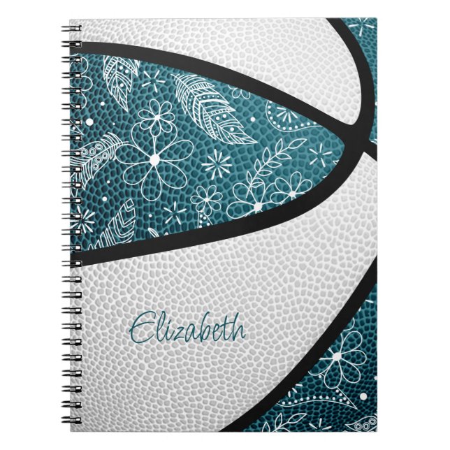Carnet Boho sport doodle motif turquoise basketball blanc (Devant)