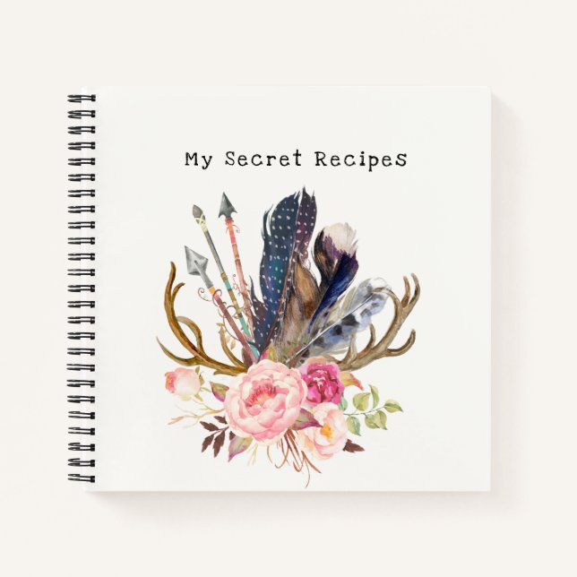Carnet Boho Style recettes personnalisables Spiral Notebo (Devant)