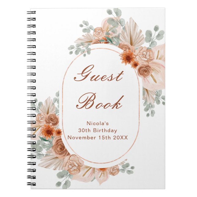 Carnet Boho Terracotta Pampas Grass Birthday Guest Book (Devant)