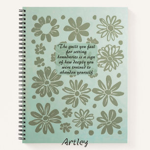Carnet Boho Turquoise bleu Floral Timbre personnalisé Jou