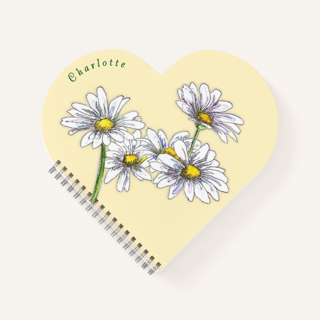 Carnet Boho Watercolor Daisy Heartshaped Christmas Gift (Devant)