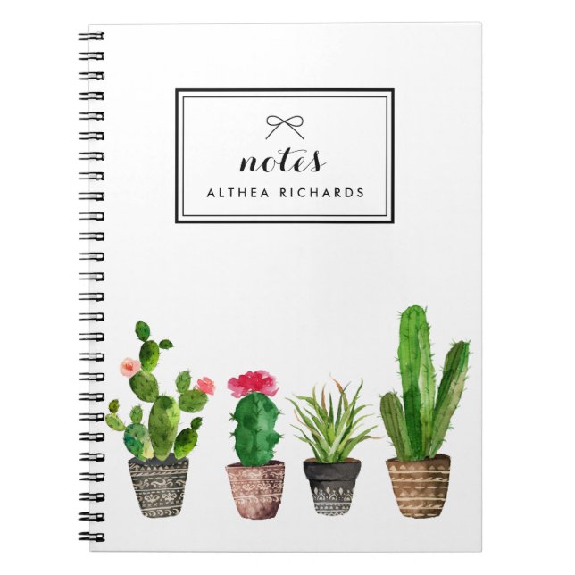 Carnet Boho Watercolor Succulents Personnalisés (Devant)