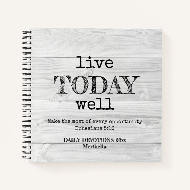 Carnet Bois blanc rustique VIVENT AUJOURD'HUI BIEN Dévoti (Devant)