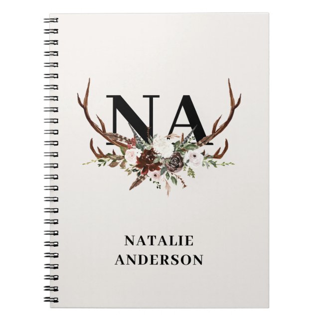 Carnet Bois de cerf floral aquarelle chute bloc rustique (Devant)