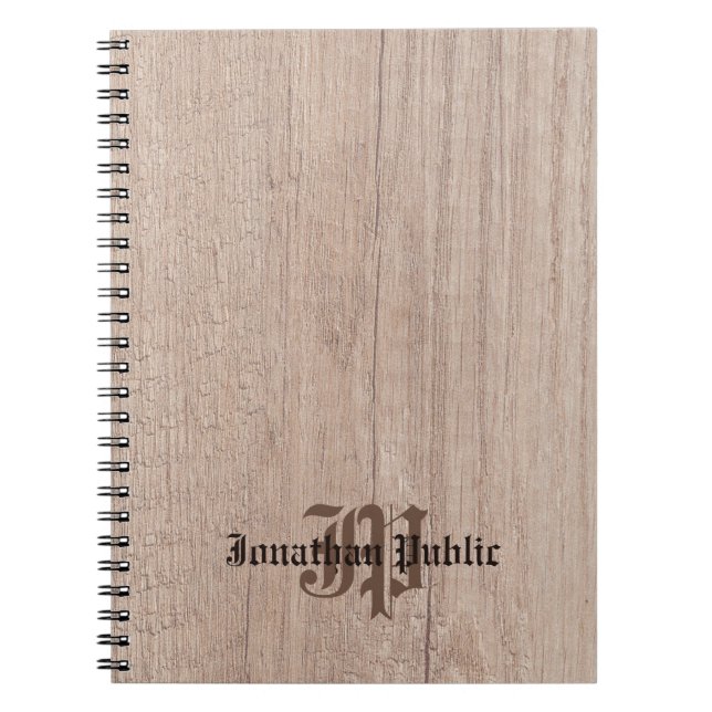 Carnet Bois Planche Look Vieux Script Monogramme Modèle (Devant)