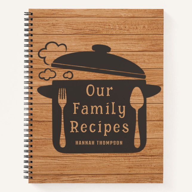 Carnet Bois rustique Cuisine personnalisée Recettes de fa (Devant)