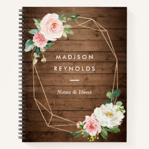 Carnet Bois rustique Géométrique Blush Floral Notes perso