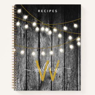 Carnet Bois rustique Gold Chaîne Lumières Monogramme Rece