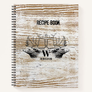 Carnet Bois rustique Texture Cerf Bois Monogramme Recette