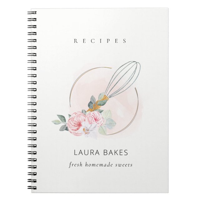 Carnet Bois Whisk Blush Aquarelle Floral Chef Recette (Devant)