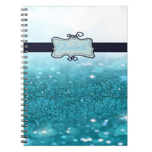 Carnet Bokeh Pailleté Bleu Moderne, Personnalisé