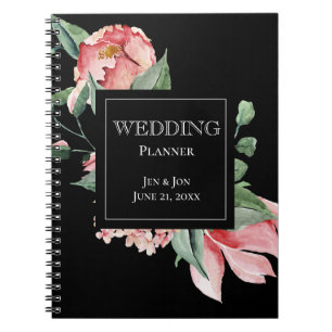 Carnet Bold Pink Magnolia on Black Wedding Planner