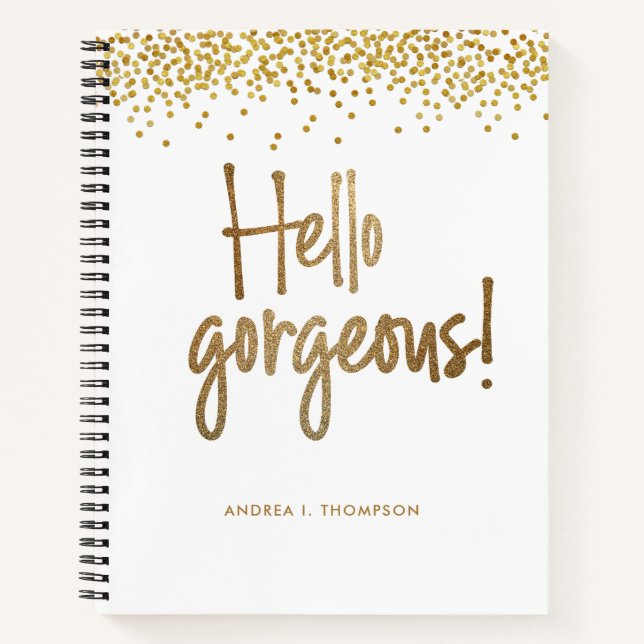 Carnet Bonjour Gorgeous Gold confetti Girly personnalisée (Devant)