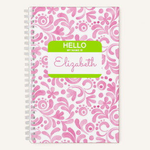 Carnet Bonjour Mon nom est le nom Balise Rose Blanc Vert