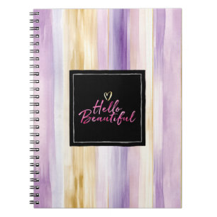 Carnet Bonjour Or Crème Rayures Rose Noir