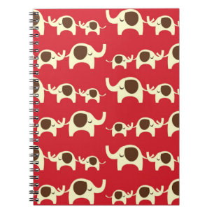 Carnet Bonne chance éléphants preppy rouge mignon motif n