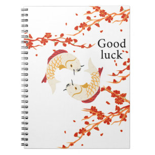 Carnet Bonne chance Poisson Koi avec Sakura Japonais él
