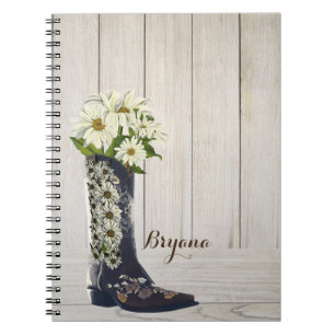 Carnet Boot rustique avec marguerites