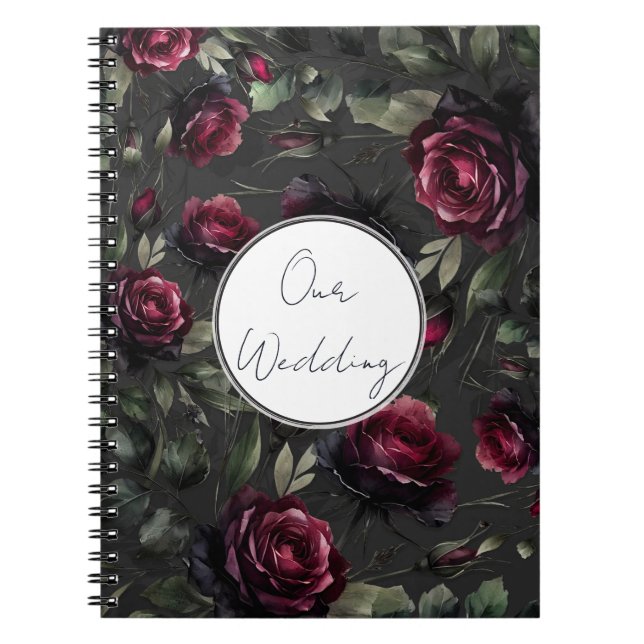 Carnet Bordeaux Red Roses Shadowy Grey Floral Mariage (Devant)