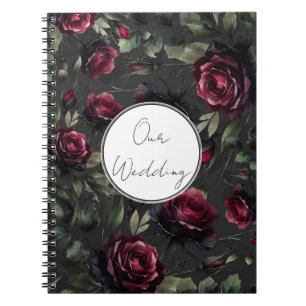 Carnet Bordeaux Roses Rouges Fleurs Gris Ombreux Mariage