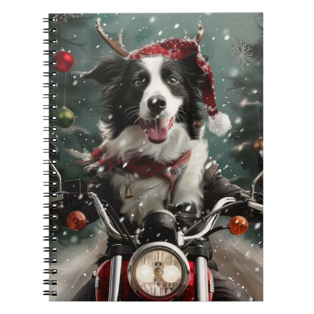 Carnet Bordure Collie Chien équitation Moto Noël (Devant)