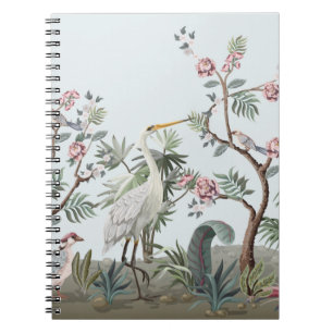 Carnet Bordure en style chinoiserie avec cigognes et peon