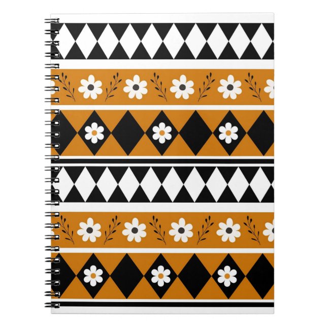 Carnet Bordure Fleur Diamant Boho Motif Floral (Devant)