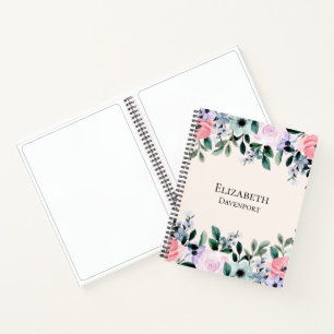 Carnet Bordure florale rose violet et vert