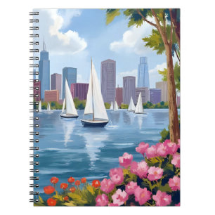 Carnet Boston Harbor Printemps   Bateau Baie Skyline de l