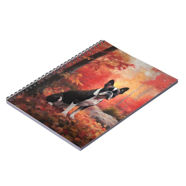 Carnet Boston Terrier à l'automne Leaves automne Inspire (Côté gauche)