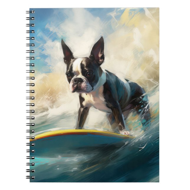 Carnet Boston Terrier Beach Surfing Peinture (Devant)