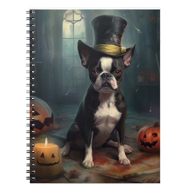 Carnet Boston Terrier Citrouille Halloween effroi (Devant)