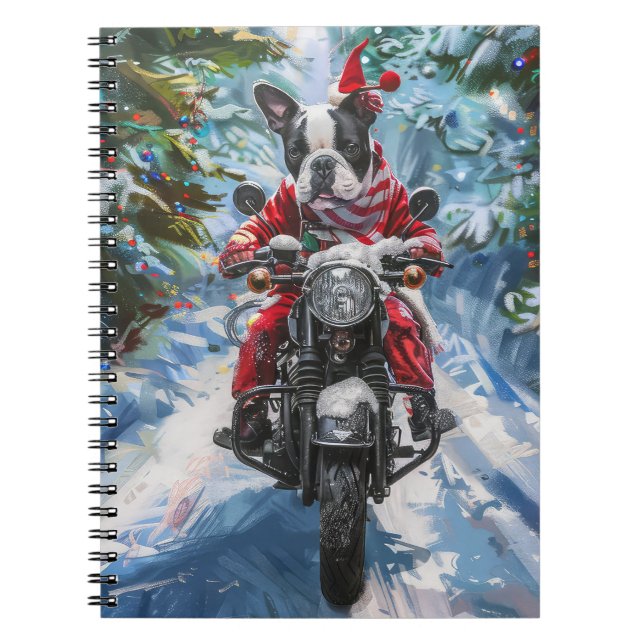 Carnet Boston Terrier Dog équitation moto Noël (Devant)