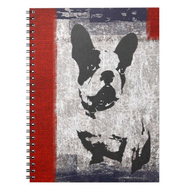 Carnet Boston Terrier en noir et blanc avec frontière rou (Devant)