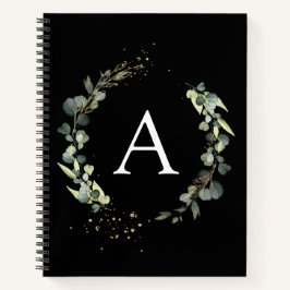Carnet botanique à monogramme vert eucalyptus blan