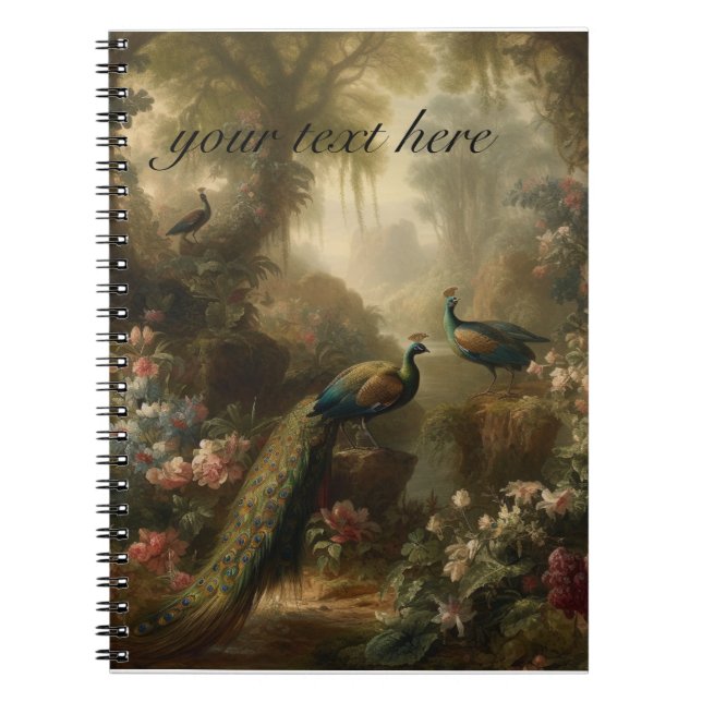 Carnet Botanique : jardin de trois paons personnalisable (Devant)