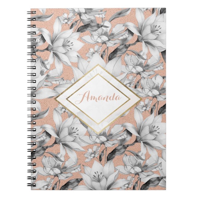 Carnet Botanique noir blanc rose or parties scintillant f (Devant)