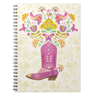 Carnet Botte Cowboy à fleurs rétro, bloc-notes