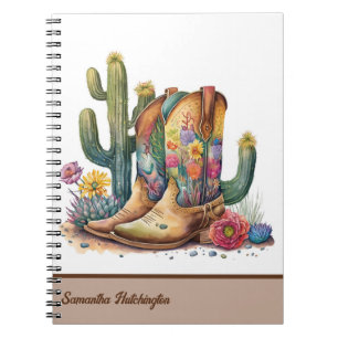 Carnet Bottes de cowgirl colorées avec des fleurs et un c