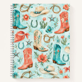 Carnet Bottes de cowgirl de Nashville turquoise aquarelle