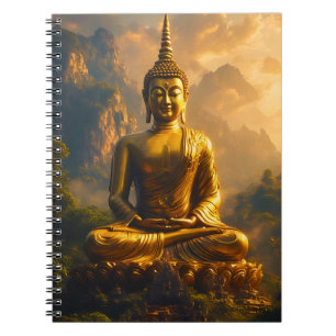 Carnet Bouddha assis doré sous un ciel de coucher de sole