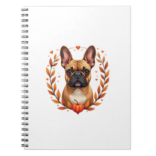 Carnet Bouledogue français vintage avec couronne de feuil