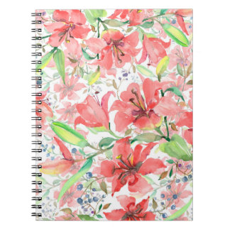 Carnet Bouquet de fleurs botaniques avec oiseau. Ressort 