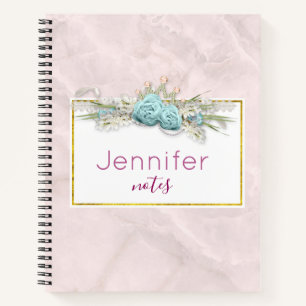 Carnet Bouquet de fleurs de Roses bleus et de Couronne
