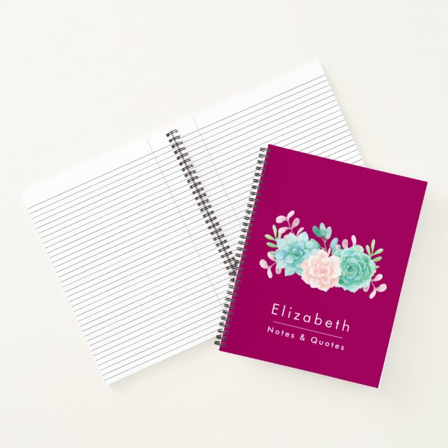 Carnet Bouquet de fleurs rose et vert Pastel sur Magenta  (Intérieur)